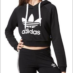 Adidas Originals Bold Trefoil Logo Cropped Hoodie